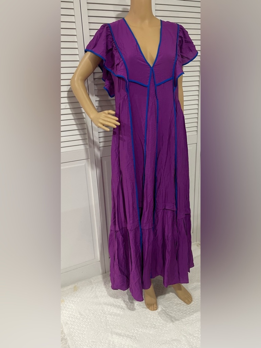 Anthropologie Purple Maxi Skirt with Blue Trim